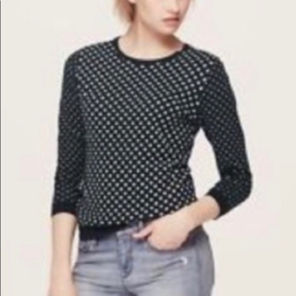 Ann Taylor Loft Dotted Navy/White 3/4 Sleeves Knit Casual Career Sweater SP
